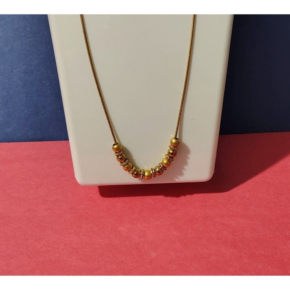 Gold Tone Beaded Necklace Adjustable Chain Womens 21 in Modern Elegant Jewelry 1